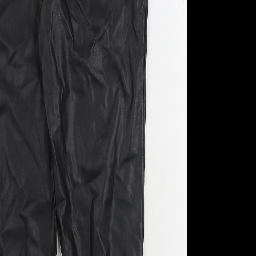 Papaya Womens Black Polyurethane Jogger Trousers Size 8 L26 in Regular Drawstring - Faux Leather