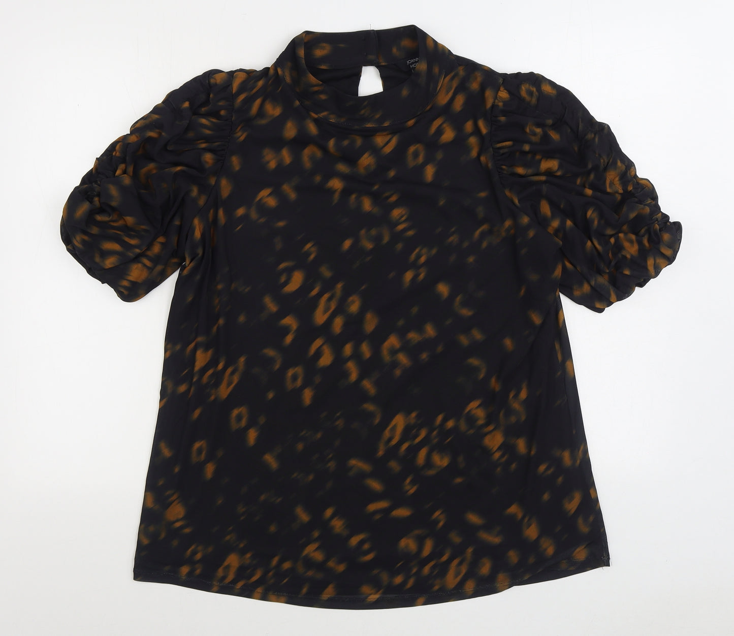Joanna Hope Womens Black Animal Print Polyester Basic Blouse Size 16 High Neck - Ruched Sleeve