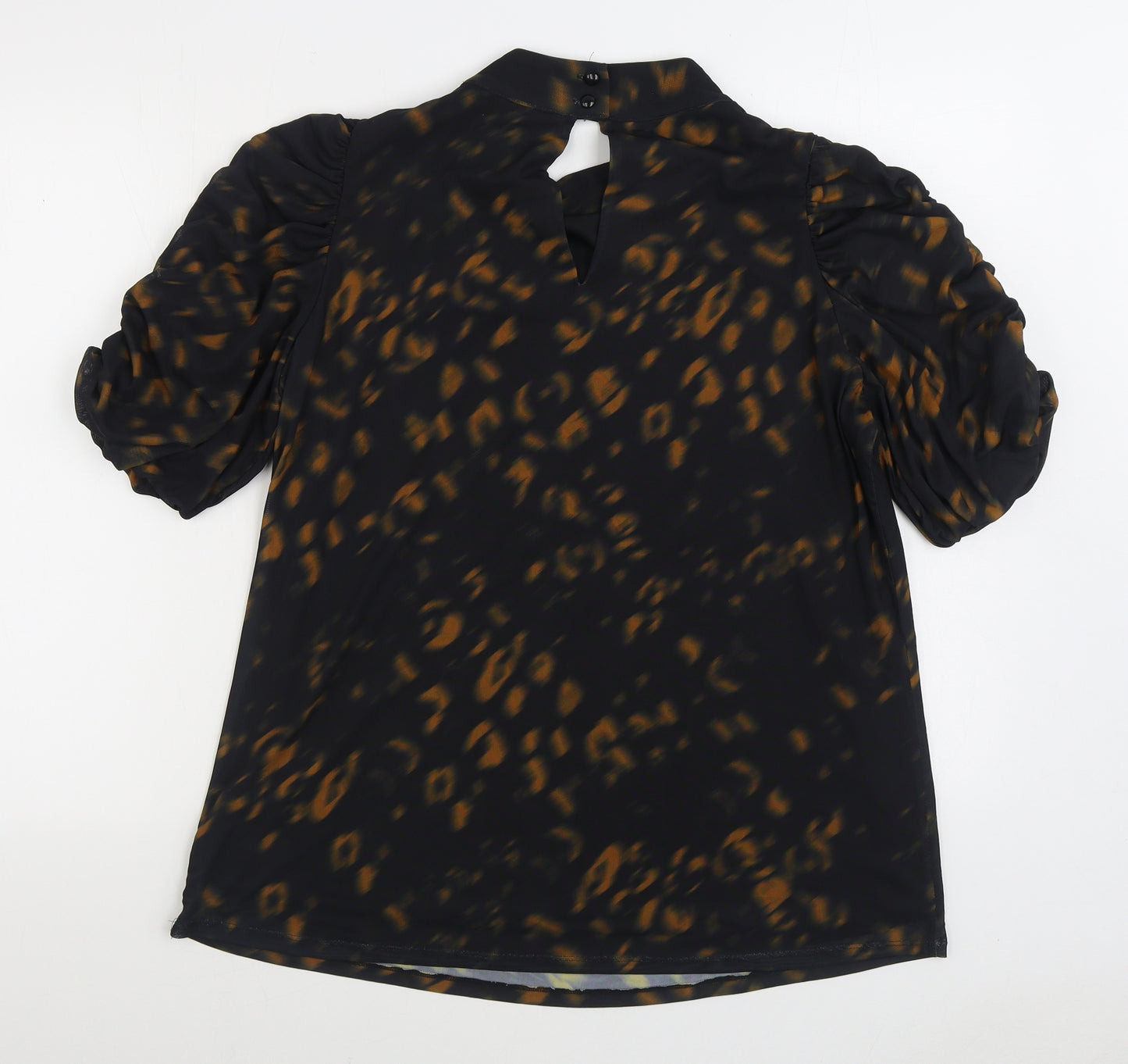 Joanna Hope Womens Black Animal Print Polyester Basic Blouse Size 16 High Neck - Ruched Sleeve