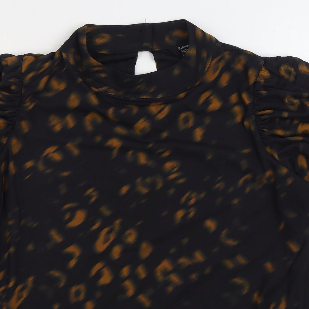 Joanna Hope Womens Black Animal Print Polyester Basic Blouse Size 16 High Neck - Ruched Sleeve
