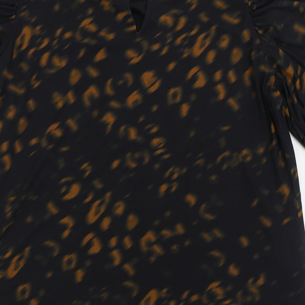 Joanna Hope Womens Black Animal Print Polyester Basic Blouse Size 16 High Neck - Ruched Sleeve
