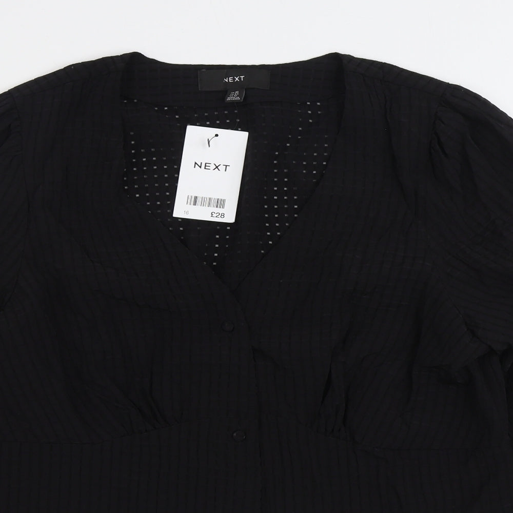 NEXT Womens Black Viscose Basic Blouse Size 16 V-Neck