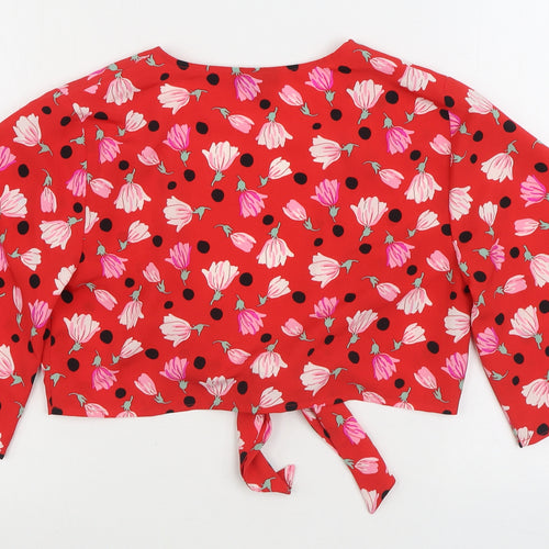 Topshop Womens Red Geometric Polyester Wrap Blouse Size 10 V-Neck - Tie Front