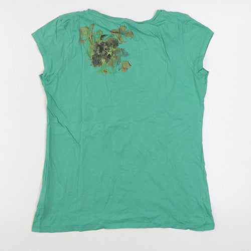 NEXT Womens Green 100% Cotton Basic T-Shirt Size 14 Scoop Neck - Floral