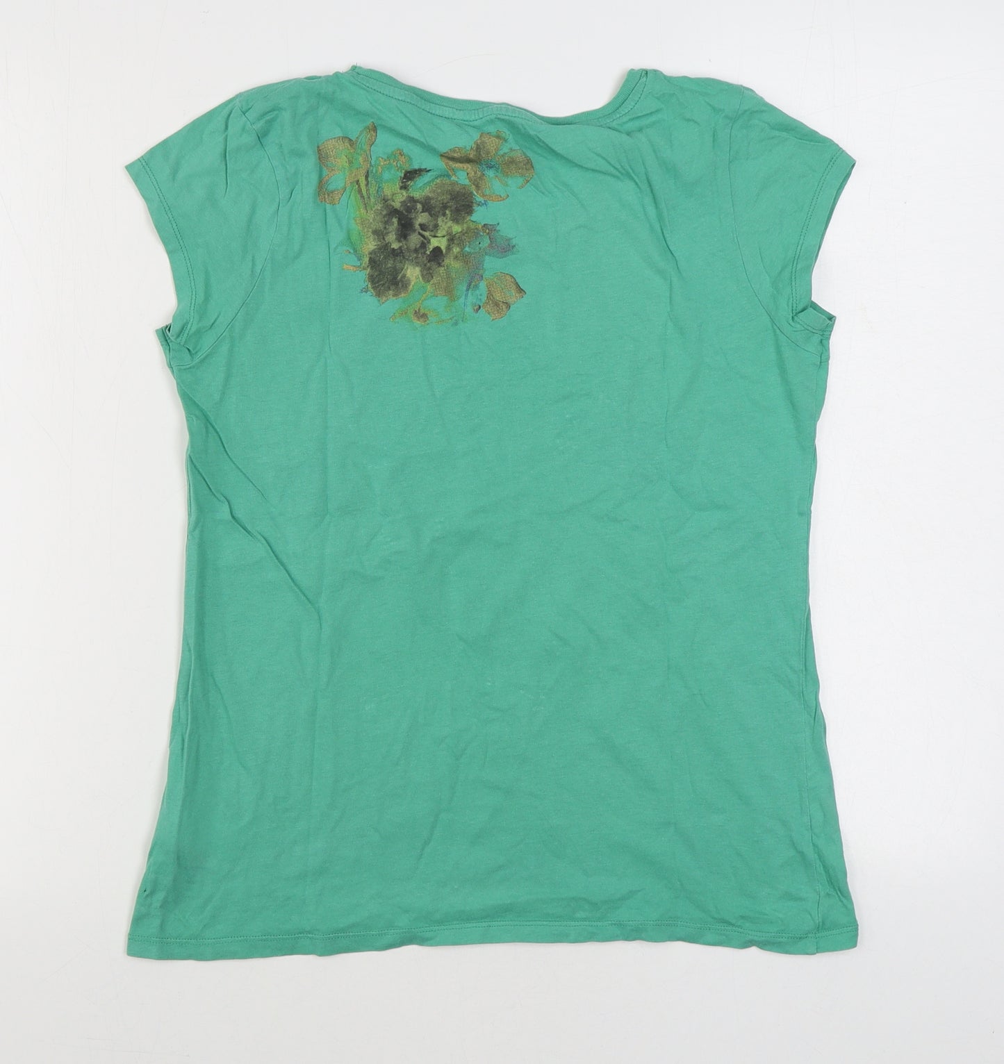 NEXT Womens Green 100% Cotton Basic T-Shirt Size 14 Scoop Neck - Floral