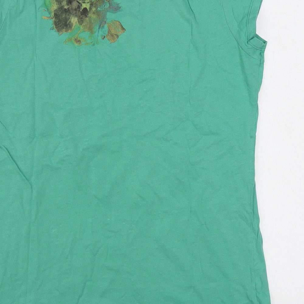 NEXT Womens Green 100% Cotton Basic T-Shirt Size 14 Scoop Neck - Floral
