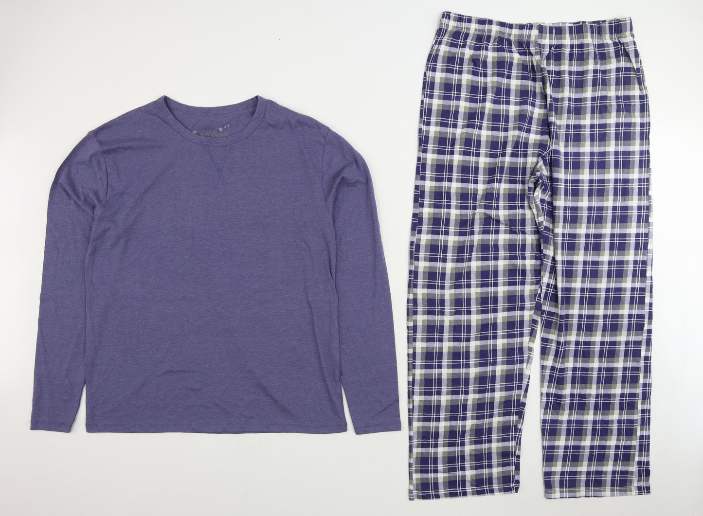 Sweet Dreams Mens Blue Plaid Cotton Pyjama Set Size L Pullover