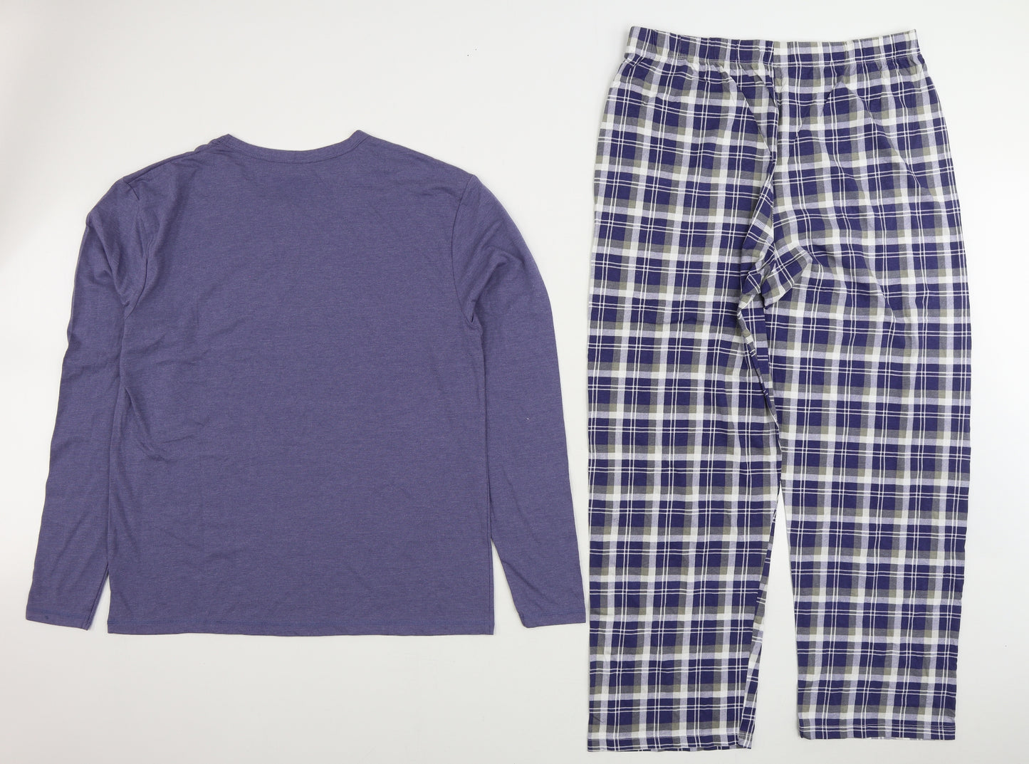 Sweet Dreams Mens Blue Plaid Cotton Pyjama Set Size L Pullover