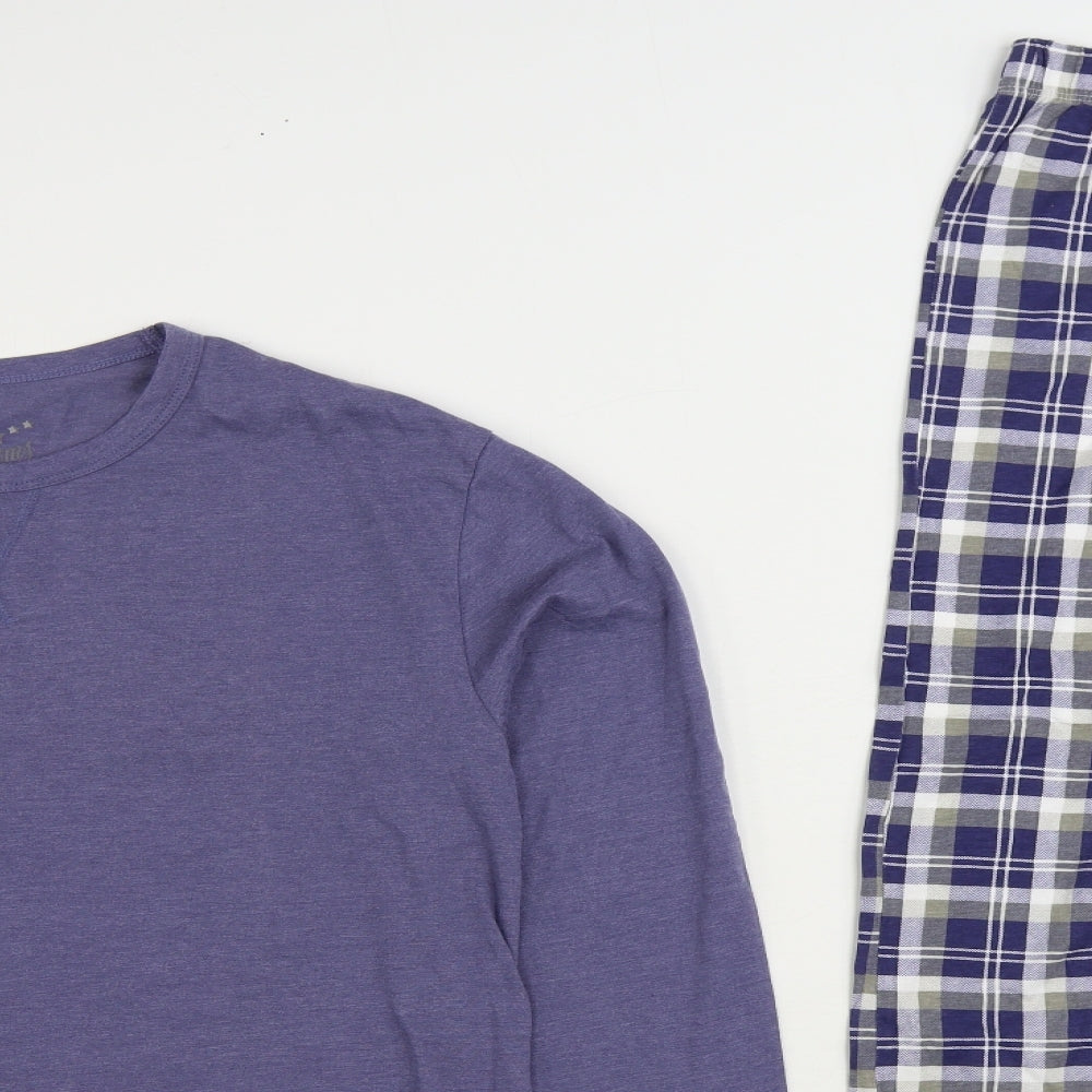 Sweet Dreams Mens Blue Plaid Cotton Pyjama Set Size L Pullover