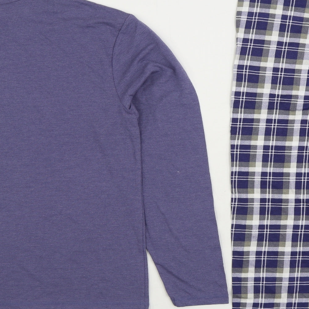 Sweet Dreams Mens Blue Plaid Cotton Pyjama Set Size L Pullover