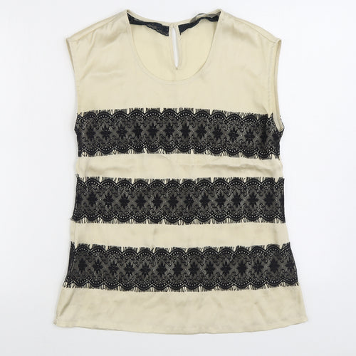 Sandwich Womens Ivory Striped Polyester Basic Blouse Size 8 Scoop Neck - Lace Detail
