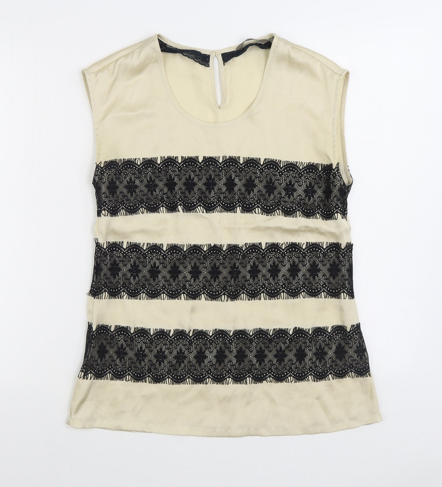 Sandwich Womens Ivory Striped Polyester Basic Blouse Size 8 Scoop Neck - Lace Detail