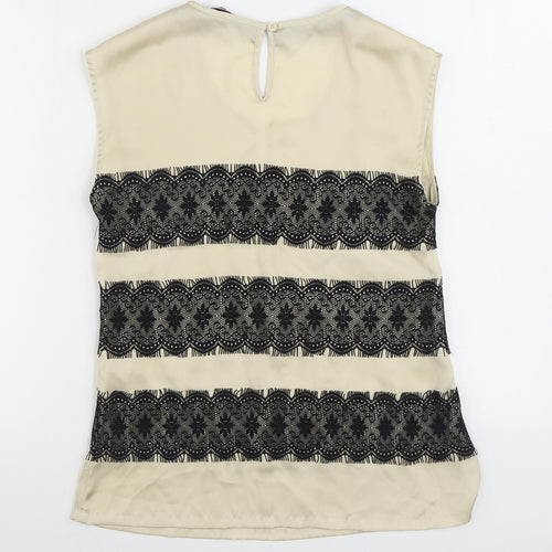 Sandwich Womens Ivory Striped Polyester Basic Blouse Size 8 Scoop Neck - Lace Detail