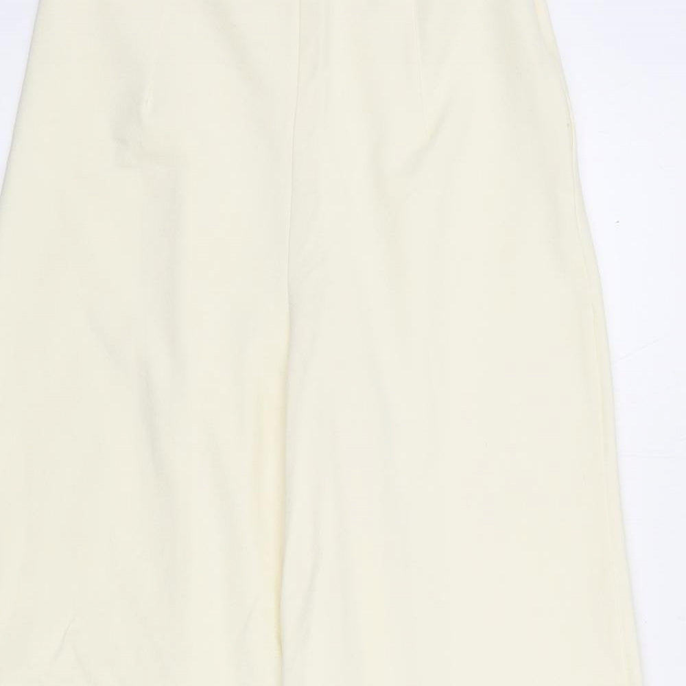 H&M Womens Ivory Cotton Trousers Size S L30 in Regular Zip