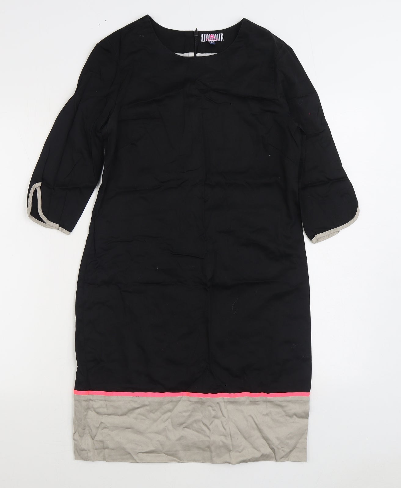 Vilagallo Womens Black Cotton Sheath Size 10 Round Neck Zip