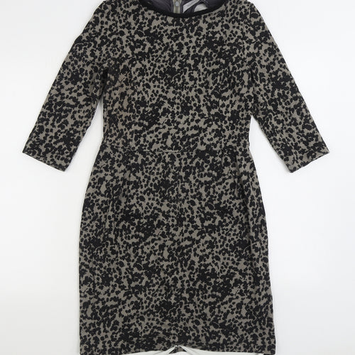 Marella Womens Black Geometric Viscose Sheath Size 12 Boat Neck Zip