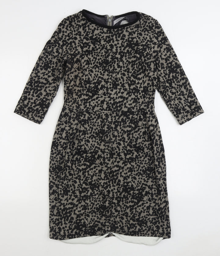 Marella Womens Black Geometric Viscose Sheath Size 12 Boat Neck Zip