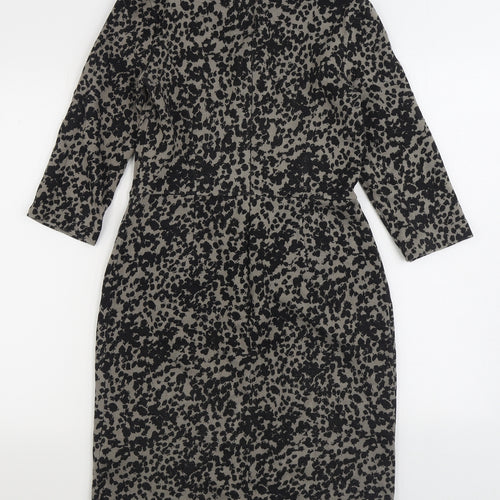 Marella Womens Black Geometric Viscose Sheath Size 12 Boat Neck Zip