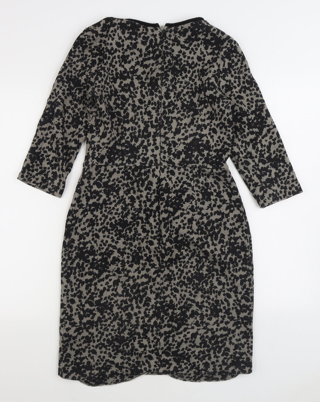 Marella Womens Black Geometric Viscose Sheath Size 12 Boat Neck Zip