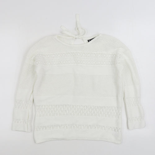 Dunnes Stores Womens White Boat Neck Cotton Pullover Jumper Size S
