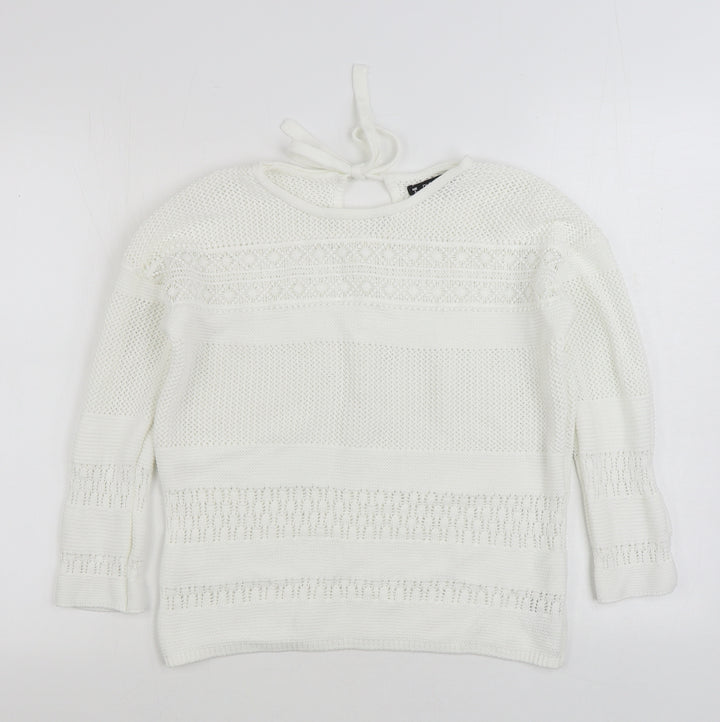 Dunnes Stores Womens White Boat Neck Cotton Pullover Jumper Size S