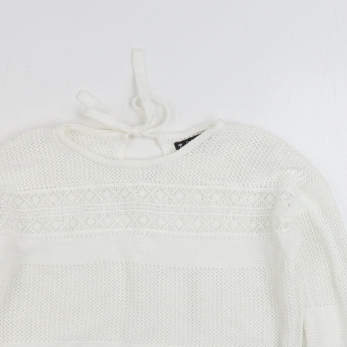 Dunnes Stores Womens White Boat Neck Cotton Pullover Jumper Size S