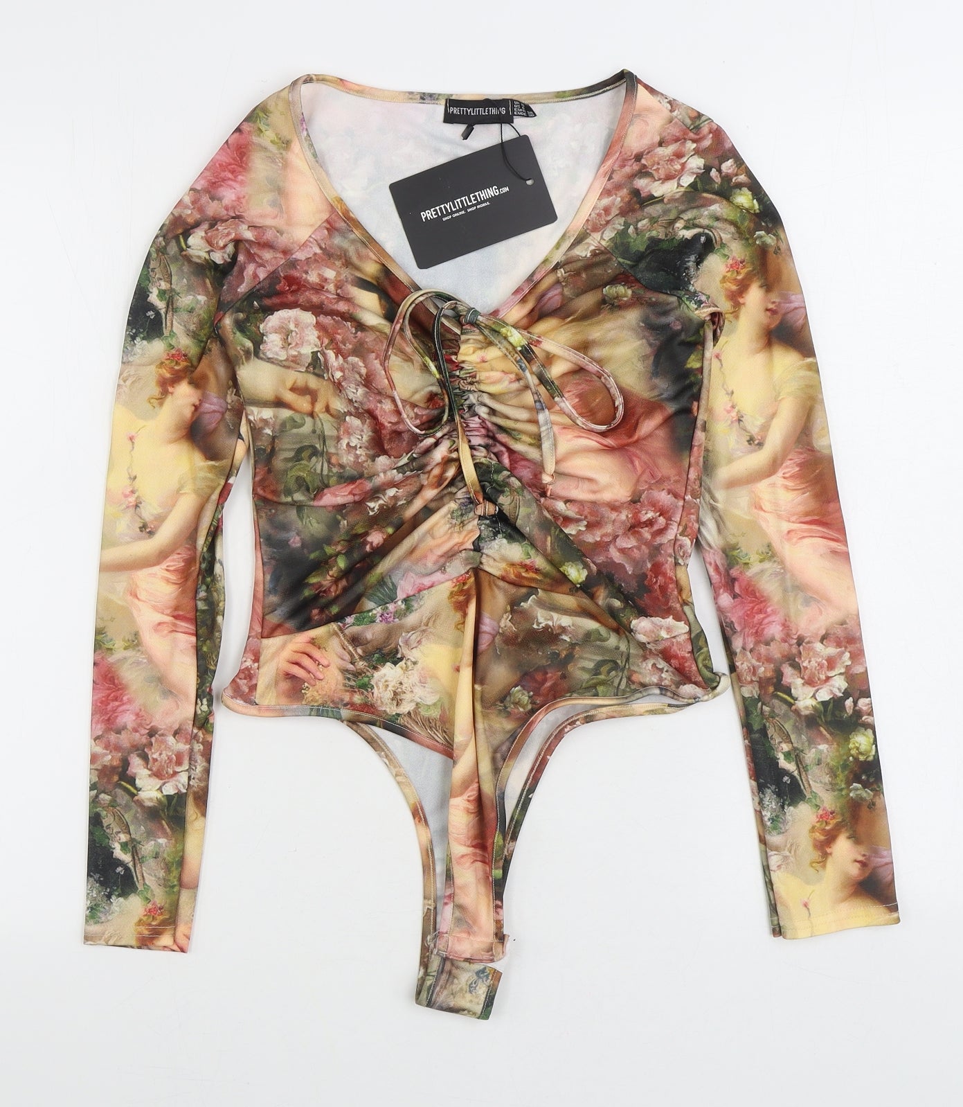 PRETTYLITTLETHING Womens Multicoloured Geometric Polyester Bodysuit One-Piece Size 10 Button - Gallery Artwork