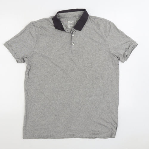 H&M Mens Grey Cotton Polo Size L Collared Button