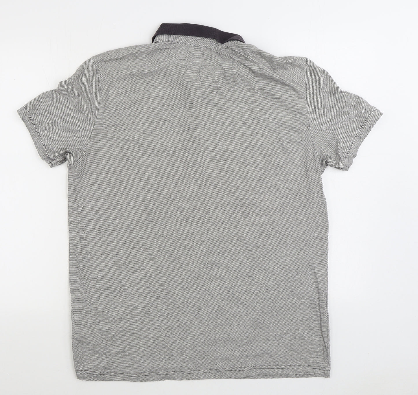 H&M Mens Grey Cotton Polo Size L Collared Button