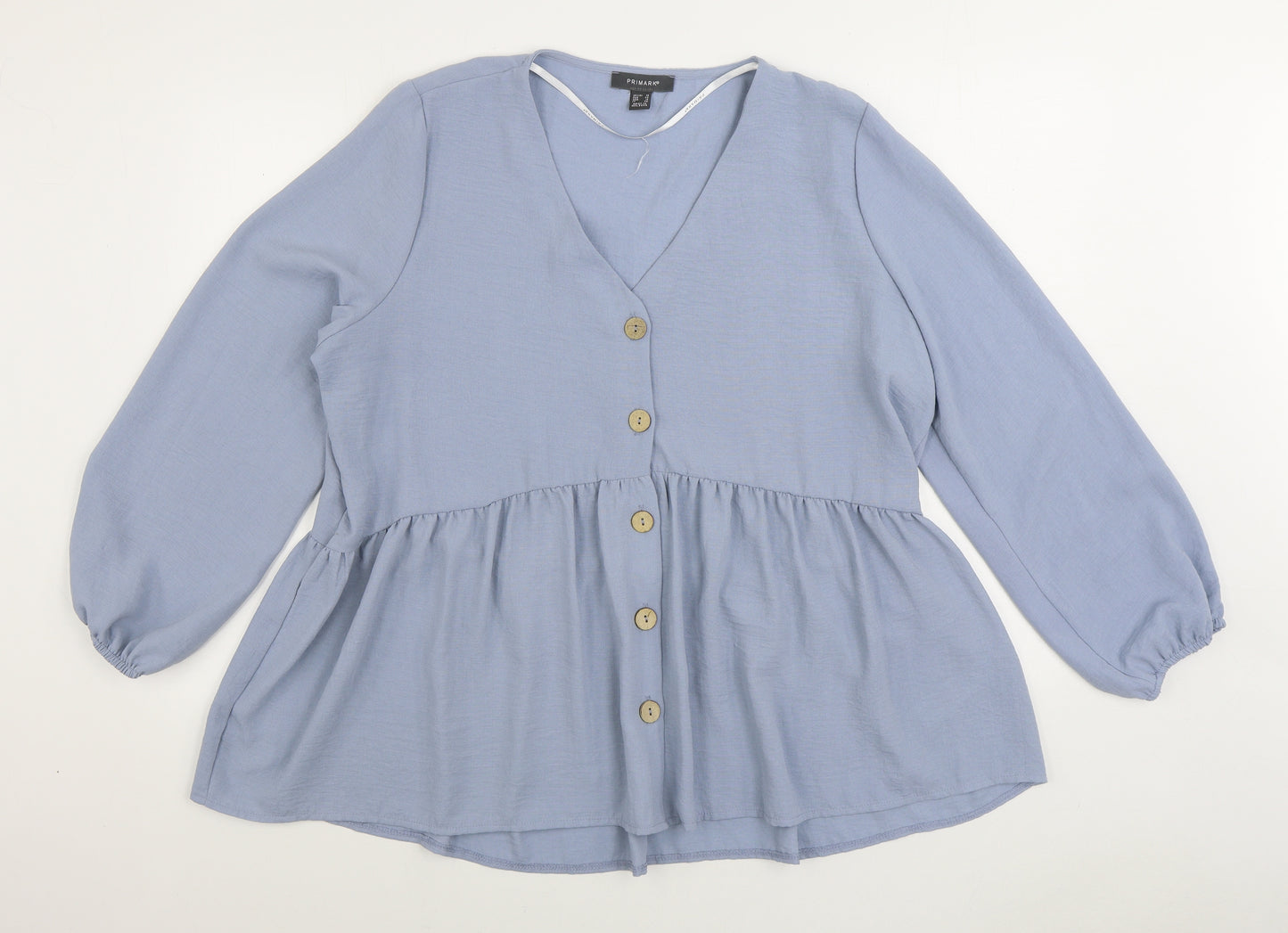 Primark Womens Blue Polyester Basic Blouse Size 18 V-Neck