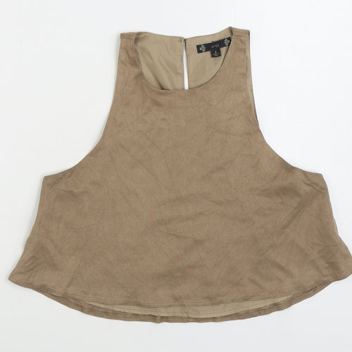 IRIS Womens Brown Polyester Basic Tank Size S Scoop Neck