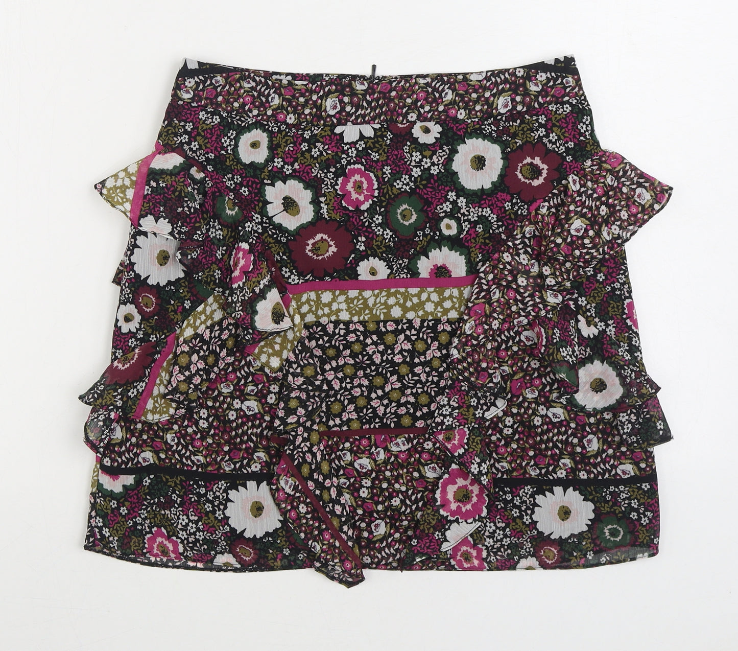 River Island Womens Multicoloured Floral Polyester A-Line Skirt Size 8 Zip