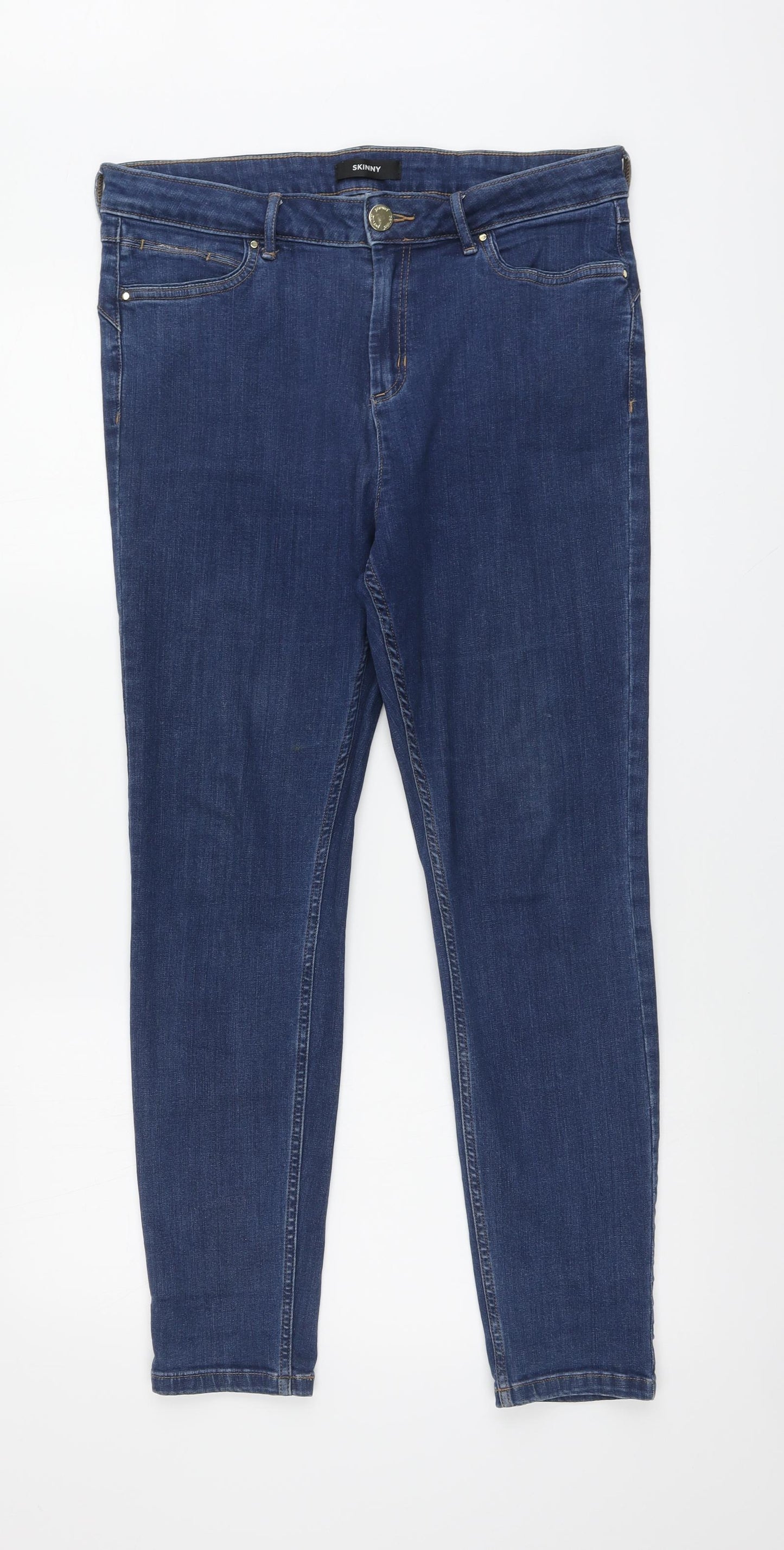 Marks and Spencer Womens Blue Cotton Skinny Jeans Size 14 L27 in Regular Button