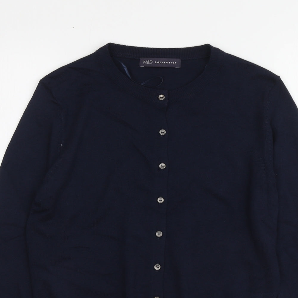 Marks and Spencer Womens Blue Round Neck Viscose Cardigan Jumper Size 10