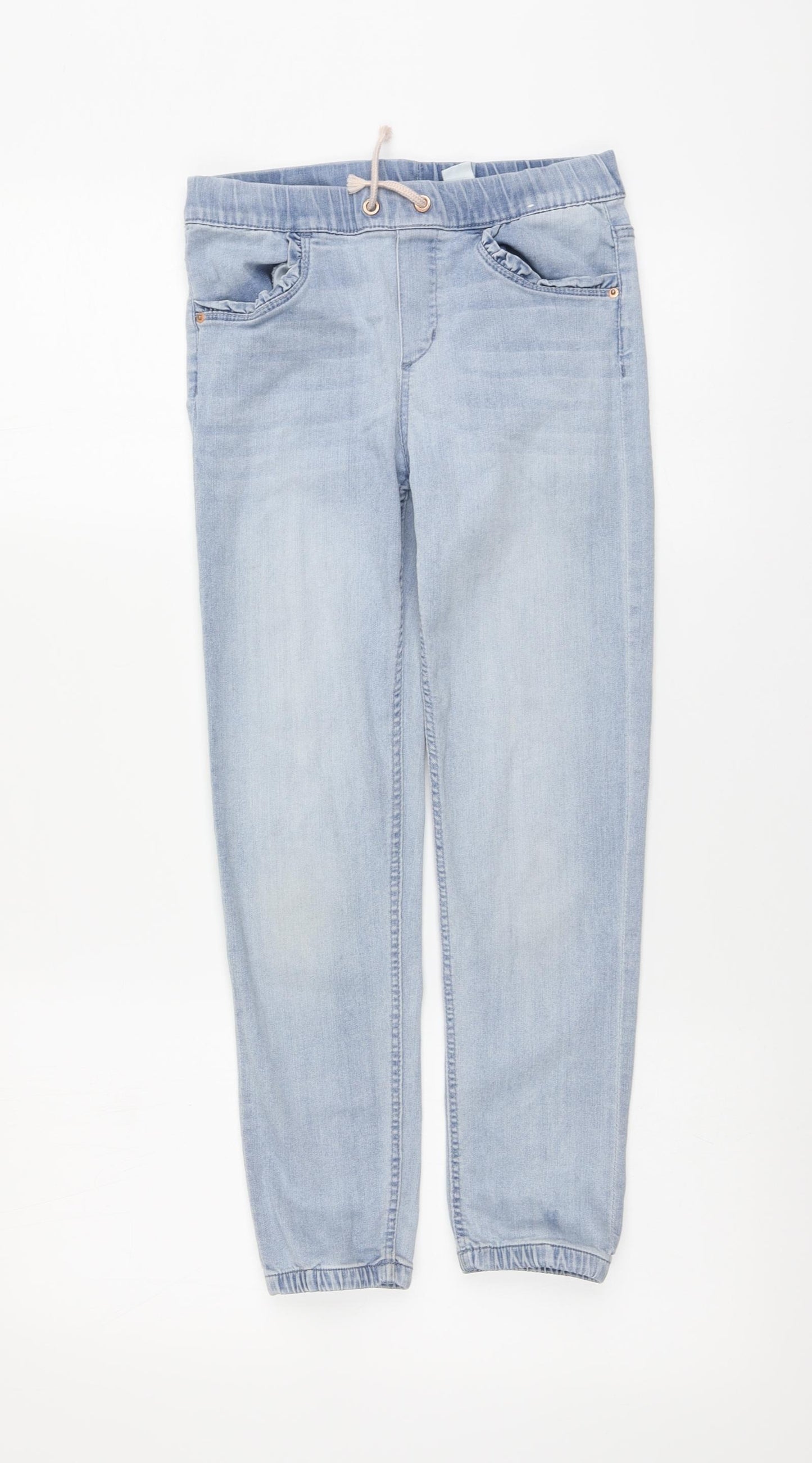 H&M Girls Blue Cotton Jogger Trousers Size 9-10 Years Regular Button