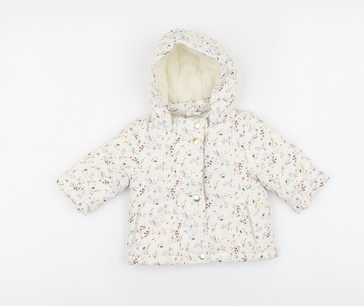 Primark Girls White Floral Puffer Jacket Coat Size 0-3 Months Zip