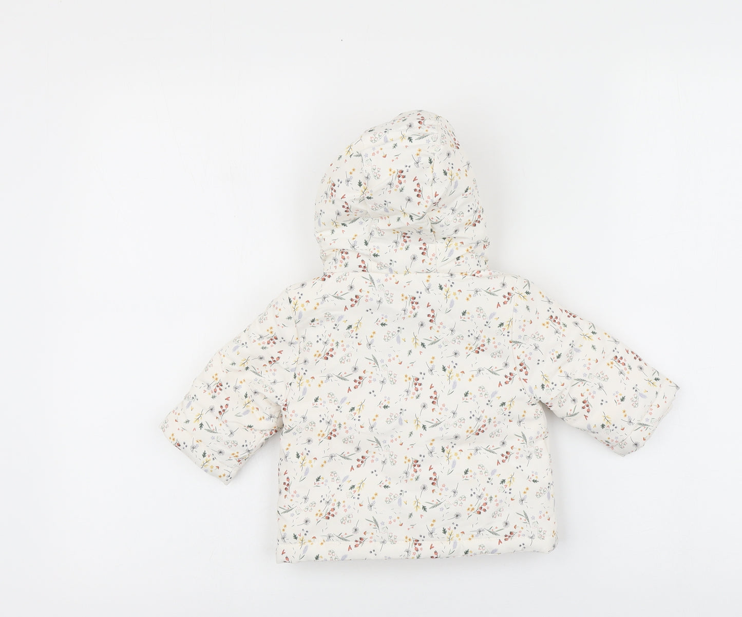 Primark Girls White Floral Puffer Jacket Coat Size 0-3 Months Zip