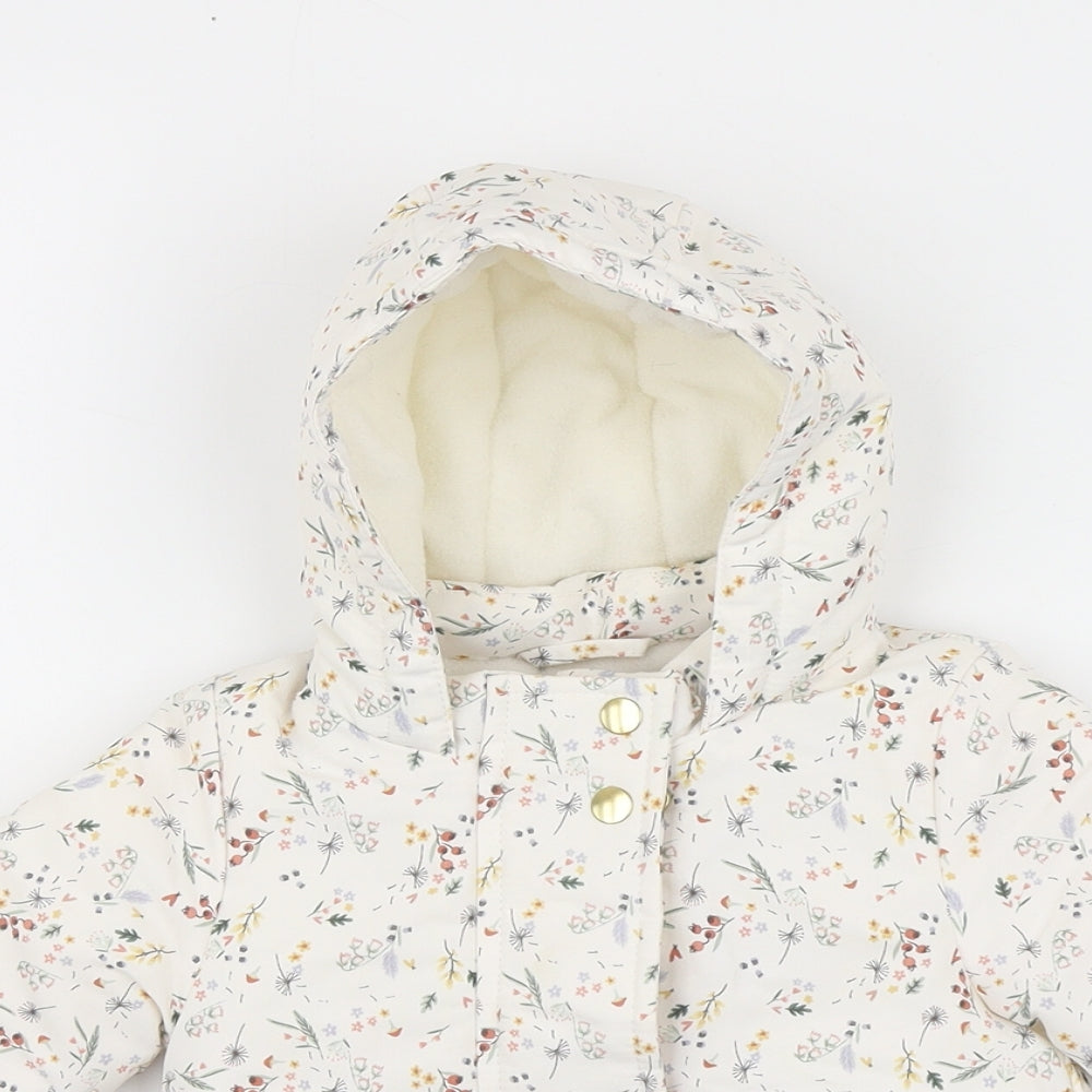 Primark Girls White Floral Puffer Jacket Coat Size 0-3 Months Zip