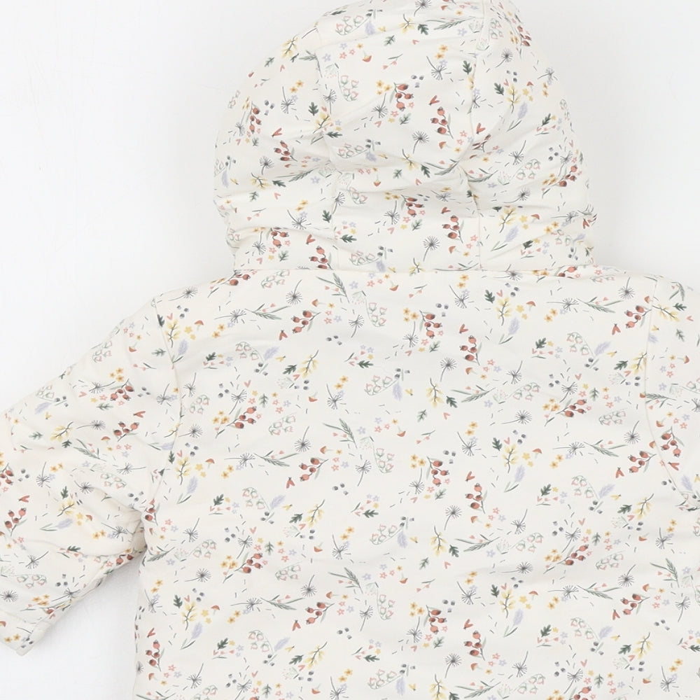 Primark Girls White Floral Puffer Jacket Coat Size 0-3 Months Zip