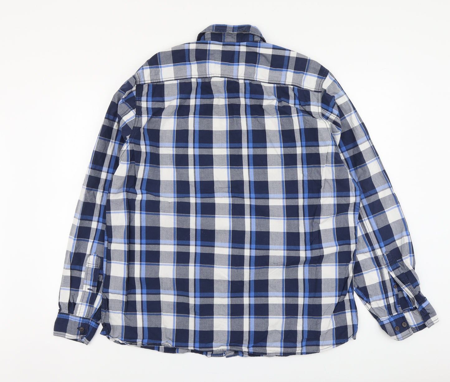 North Coast Mens Blue Plaid Cotton Button-Up Size XL Collared Button