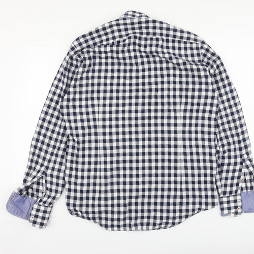 Blue Industry Mens Blue Check Cotton Button-Up Size XL Collared Button