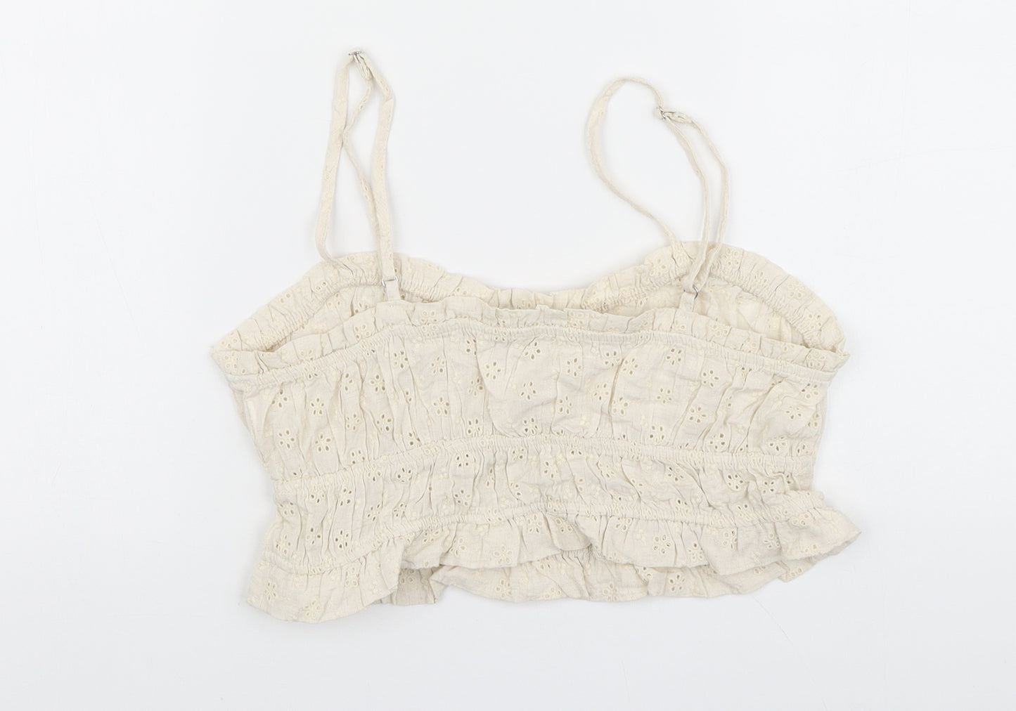 Stardivarius Womens Beige Geometric Cotton Cropped Tank Size L Sweetheart