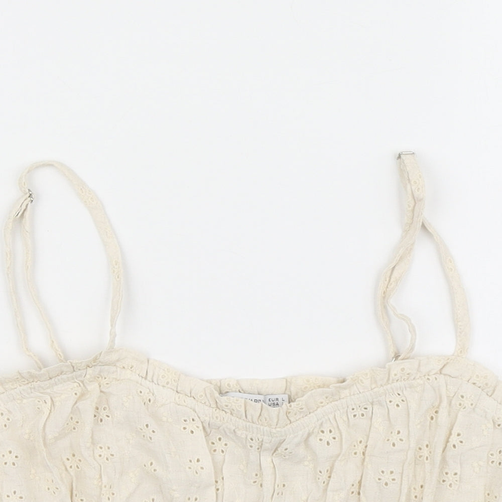 Stardivarius Womens Beige Geometric Cotton Cropped Tank Size L Sweetheart