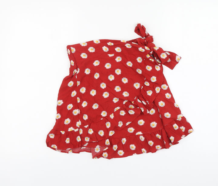 STR Womens Red Floral Viscose Wrap Skirt Size L Tie