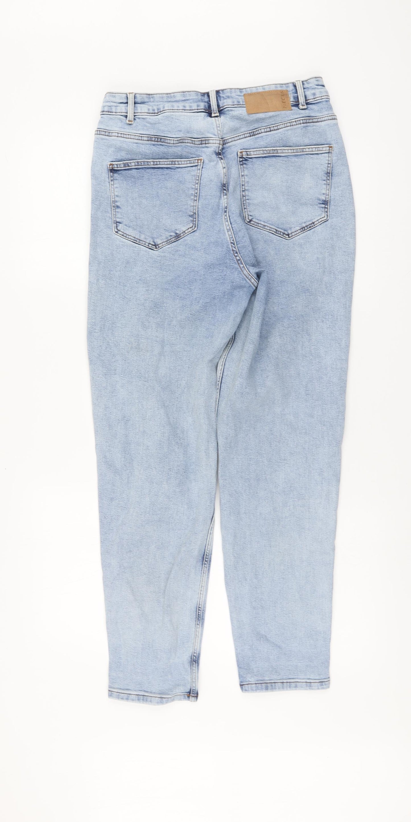 Pieces Womens Blue Cotton Boyfriend Jeans Size L L28 in Regular Button