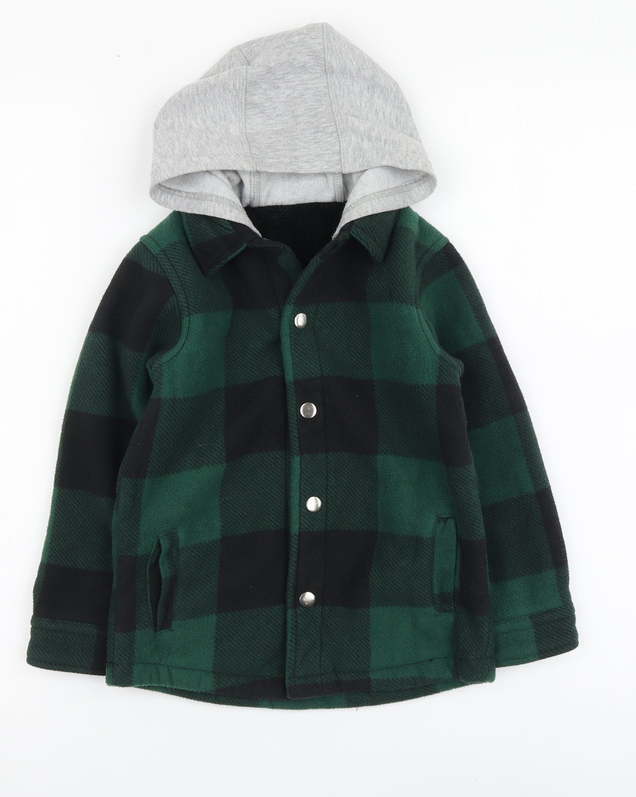 Dunnes Stores Boys Green Plaid Polyester Cardigan Hoodie Size 5-6 Years Button