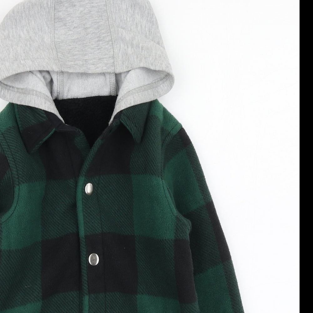 Dunnes Stores Boys Green Plaid Polyester Cardigan Hoodie Size 5-6 Years Button