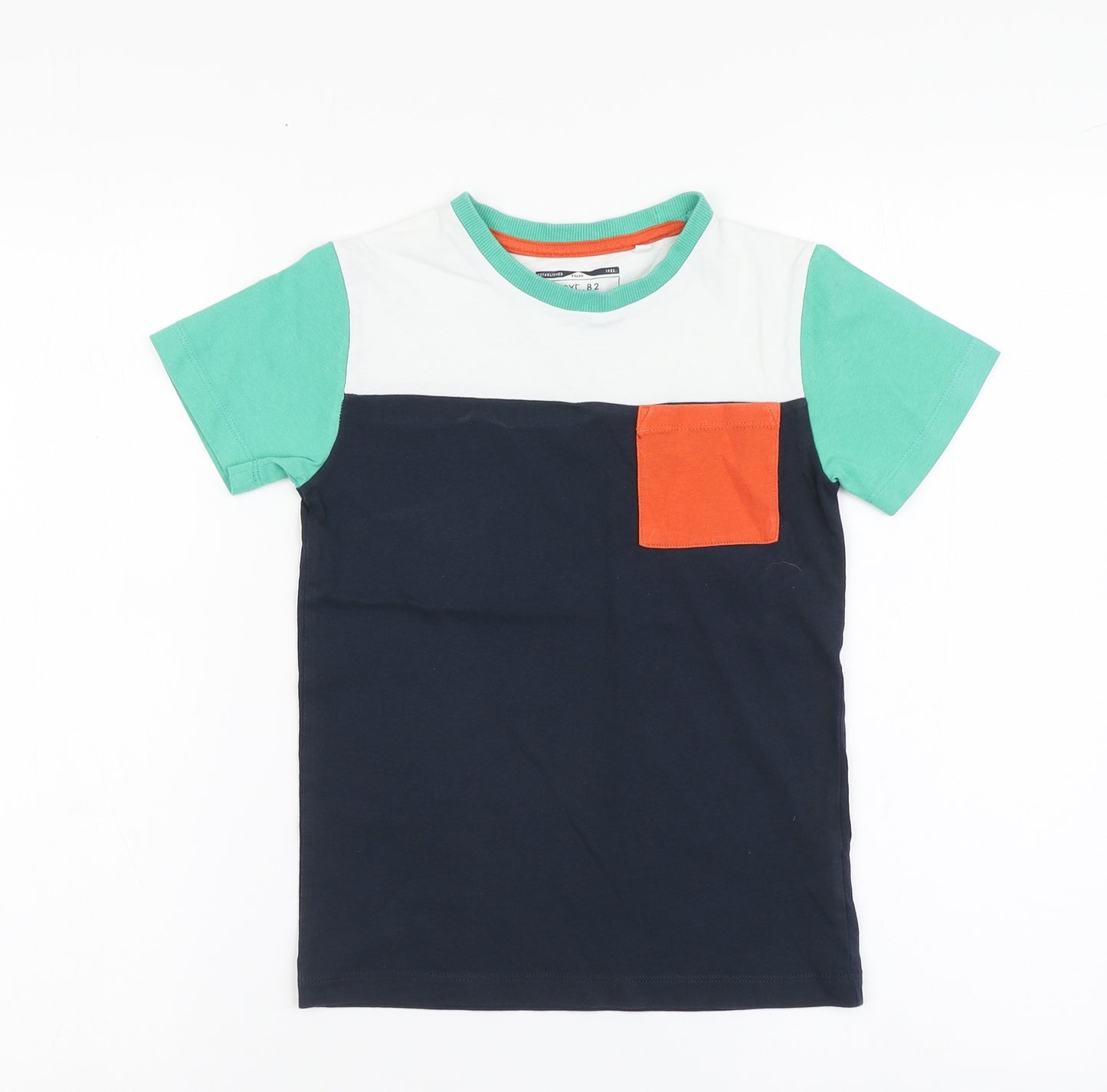 NEXT Boys Multicoloured Colourblock Cotton Basic T-Shirt Size 6-7 Years Round Neck Button
