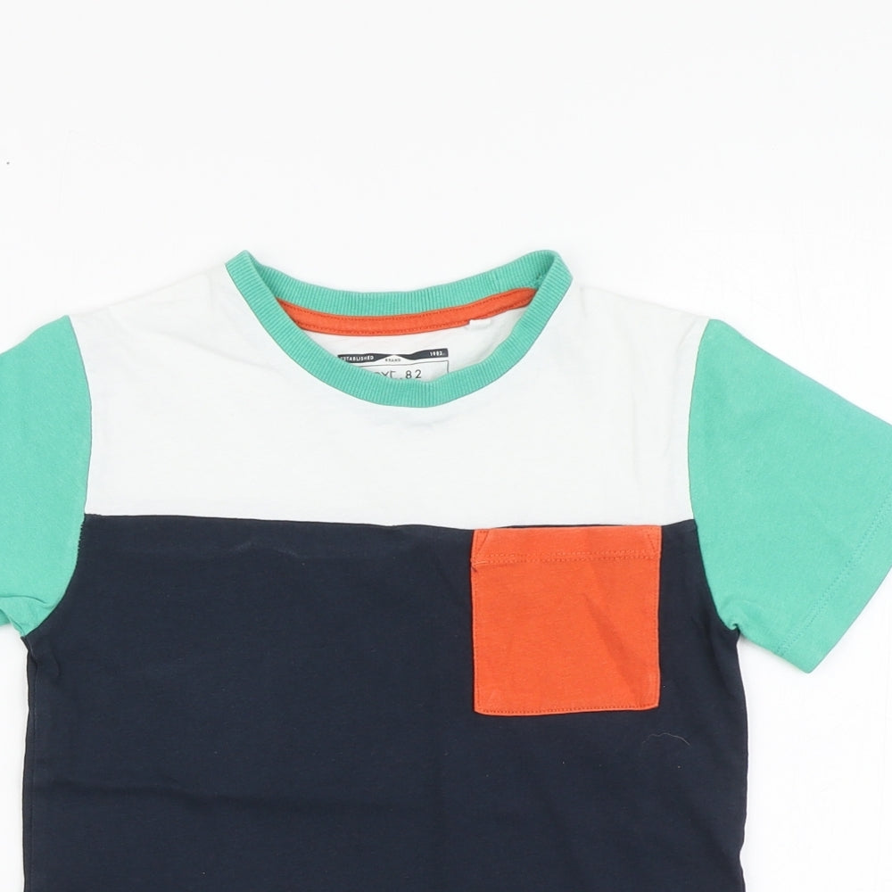 NEXT Boys Multicoloured Colourblock Cotton Basic T-Shirt Size 6-7 Years Round Neck Button