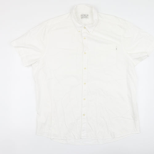 F&F Mens White Cotton Button-Up Size 2XL Collared Button